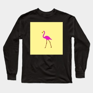 Flamenco rosa sobre amarillo Long Sleeve T-Shirt